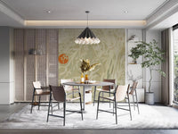 Weathered White Wall Mural with layered botanical shapes and calm scenic depth