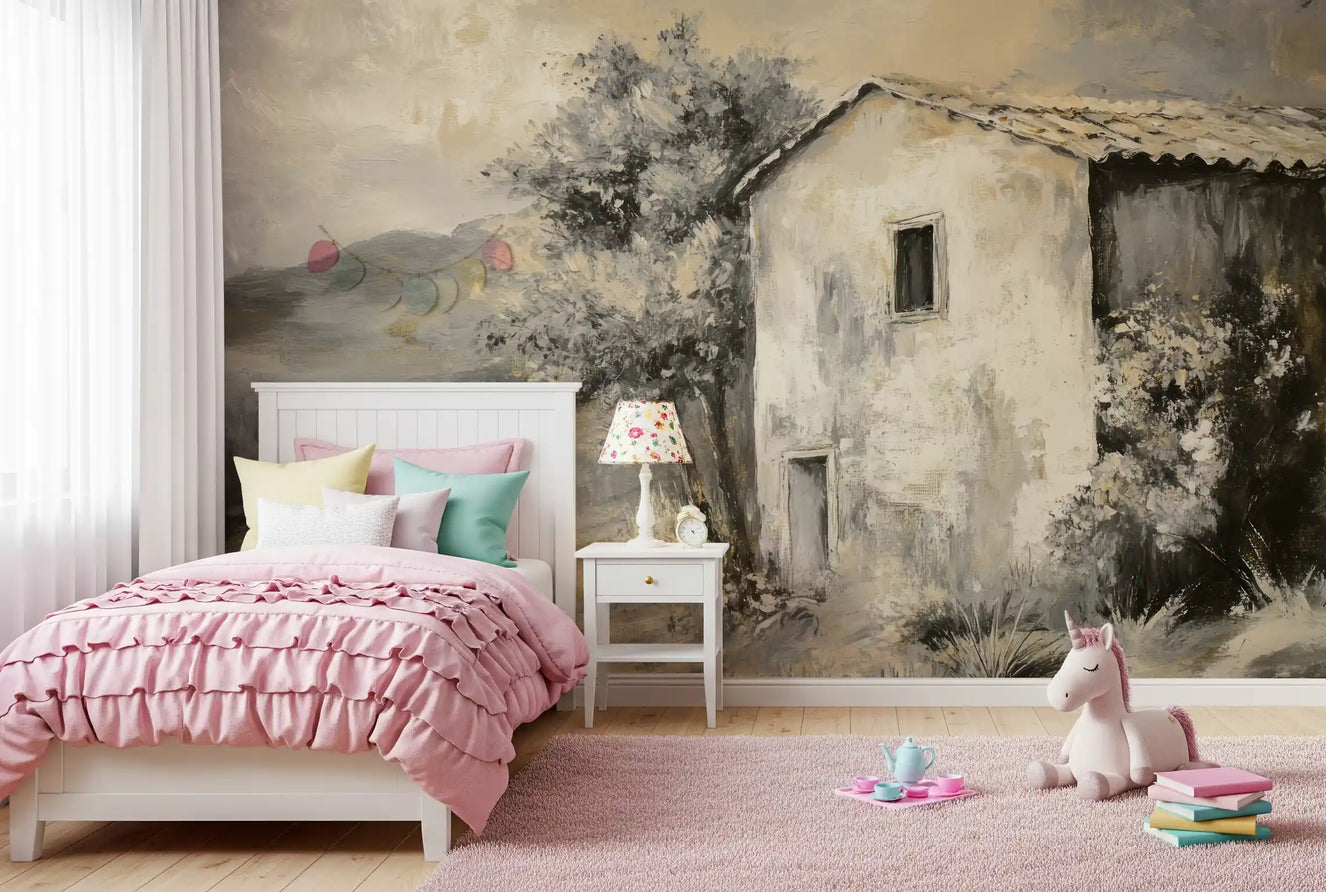 Rustic Retreat: Painterly Landscape Wall Mural