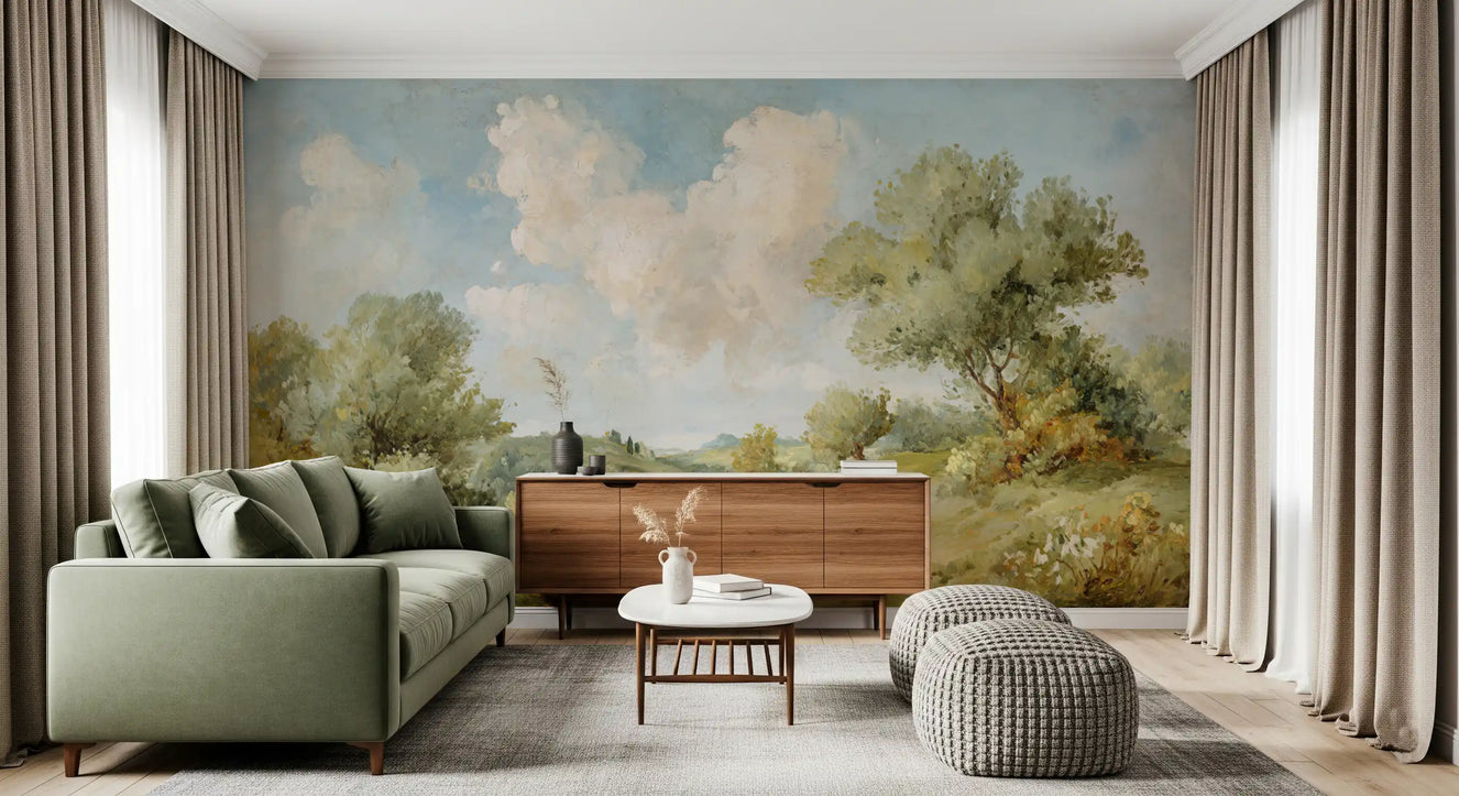 Timeless Hills: A Painted Vista Wall Mural