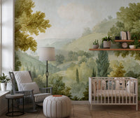 Kids room with Serene Valley Vista Wall Mural and rolling hill scenery