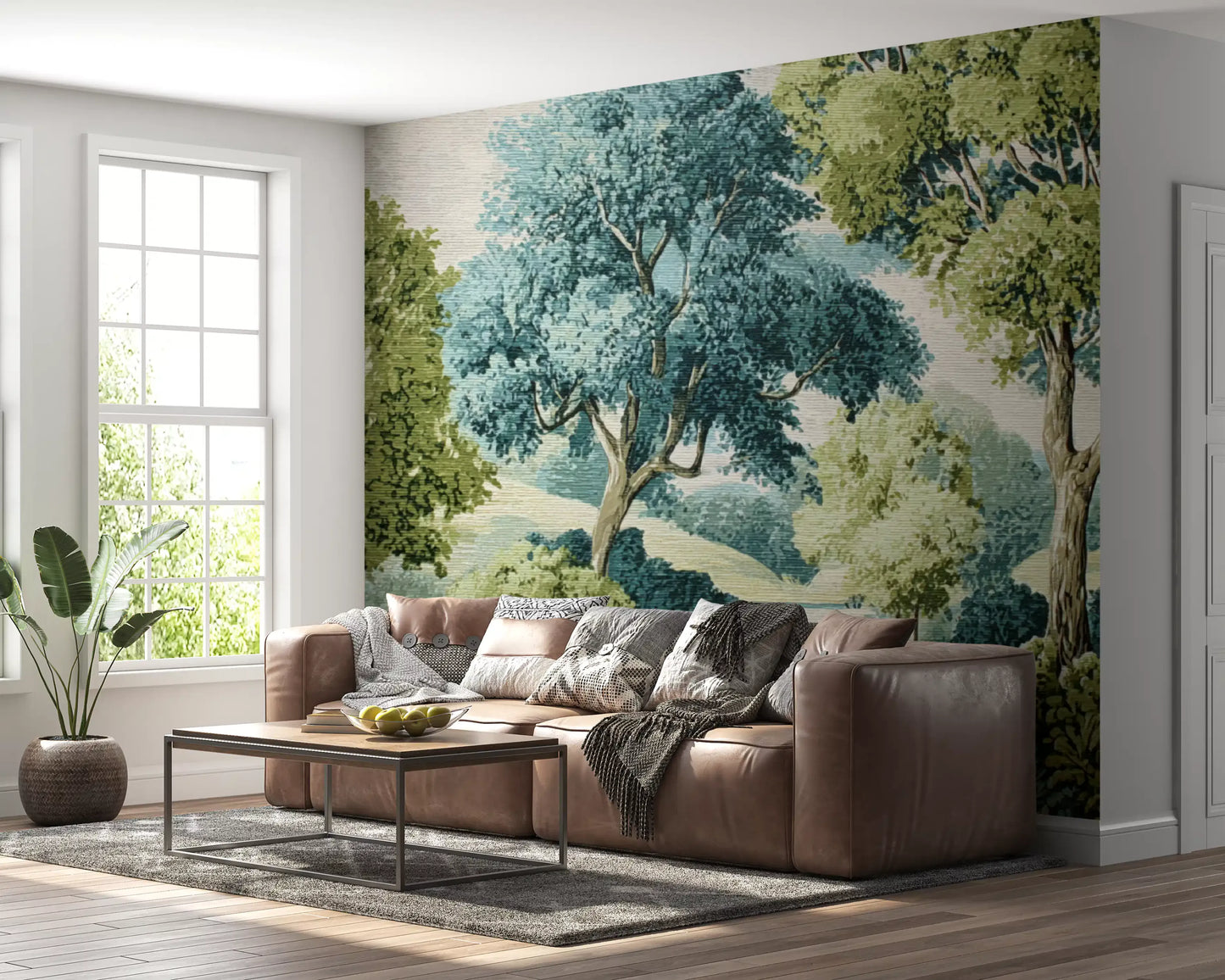 Tree vista mural featuring blue-green water and classic outdoor scenery
