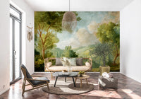 Nature wall mural featuring painted greenery and a peaceful outdoor view