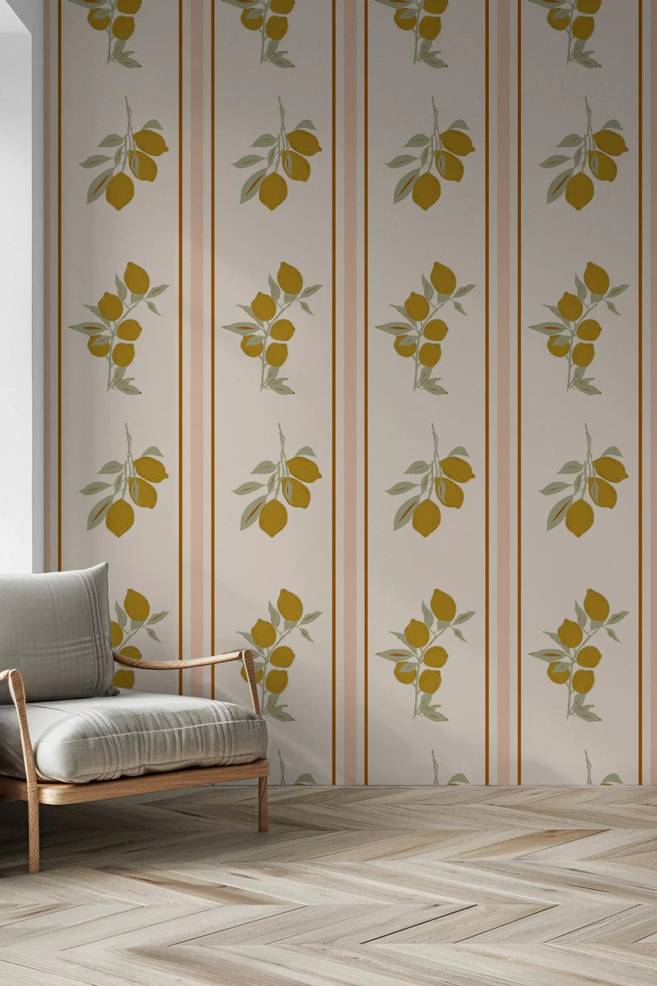 Olive Lemon Branch Wallpaper Mediterranean Style Wallpaper⁠