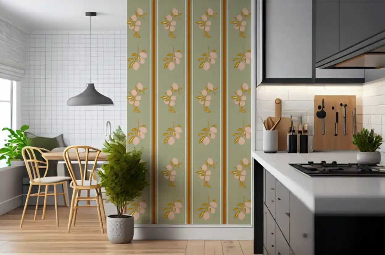 Sage Lemon Branch Wallpaper Mediterranean Style Wallpaper⁠