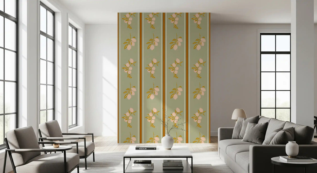 Sage Lemon Branch Wallpaper Mediterranean Style Wallpaper⁠