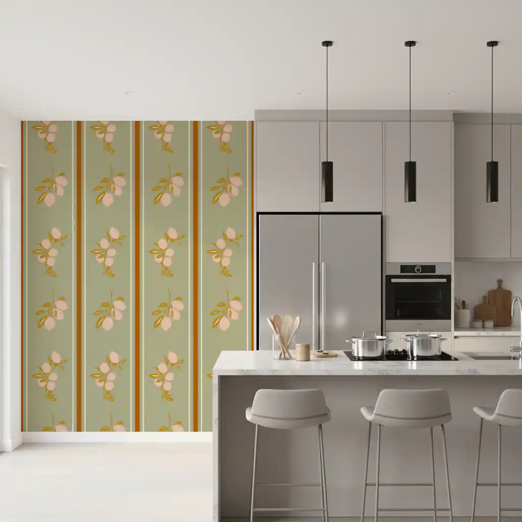 Sage Lemon Branch Wallpaper Mediterranean Style Wallpaper⁠