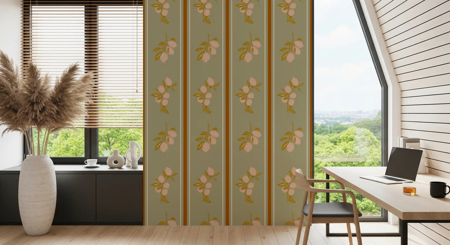 Sage Lemon Branch Wallpaper Mediterranean Style Wallpaper⁠