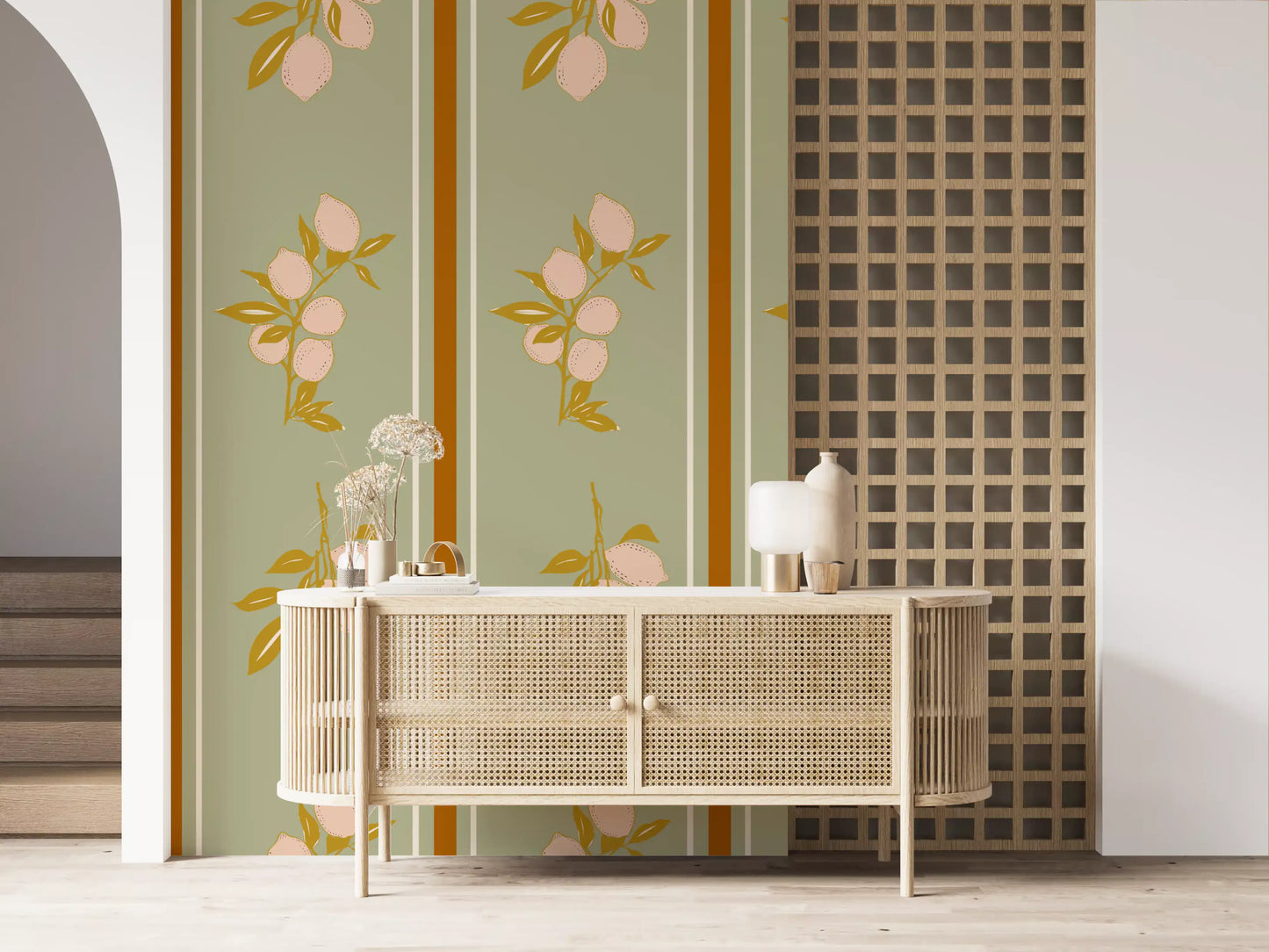 Sage Lemon Branch Wallpaper Mediterranean Style Wallpaper⁠