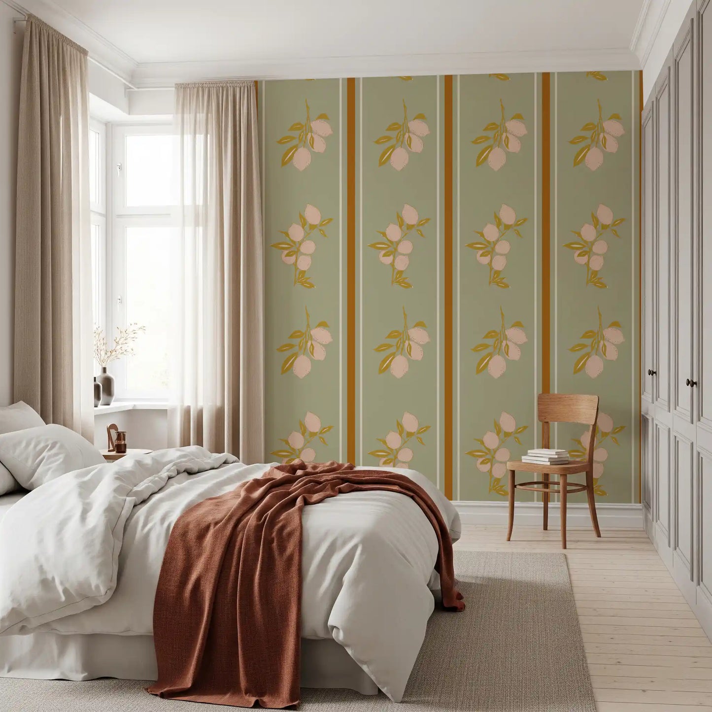 Sage Lemon Branch Wallpaper Mediterranean Style Wallpaper⁠
