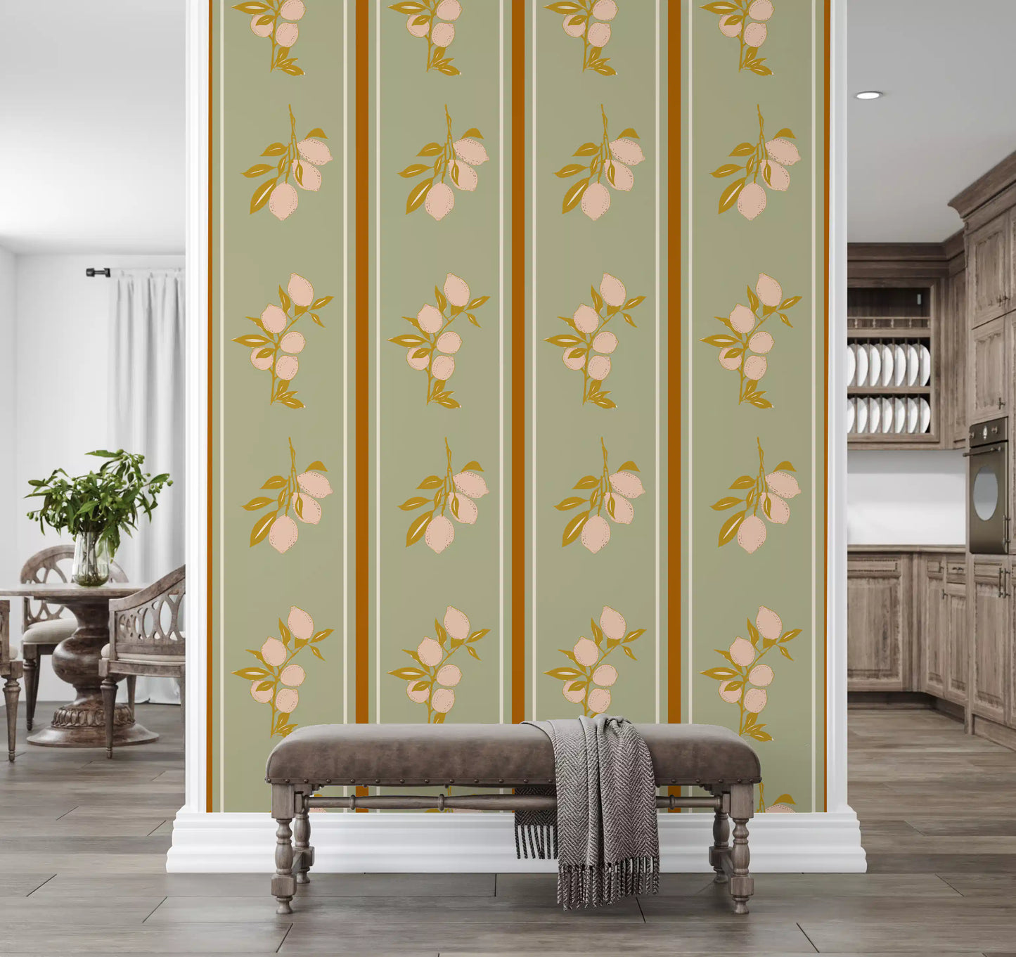 Sage Lemon Branch Wallpaper Mediterranean Style Wallpaper⁠