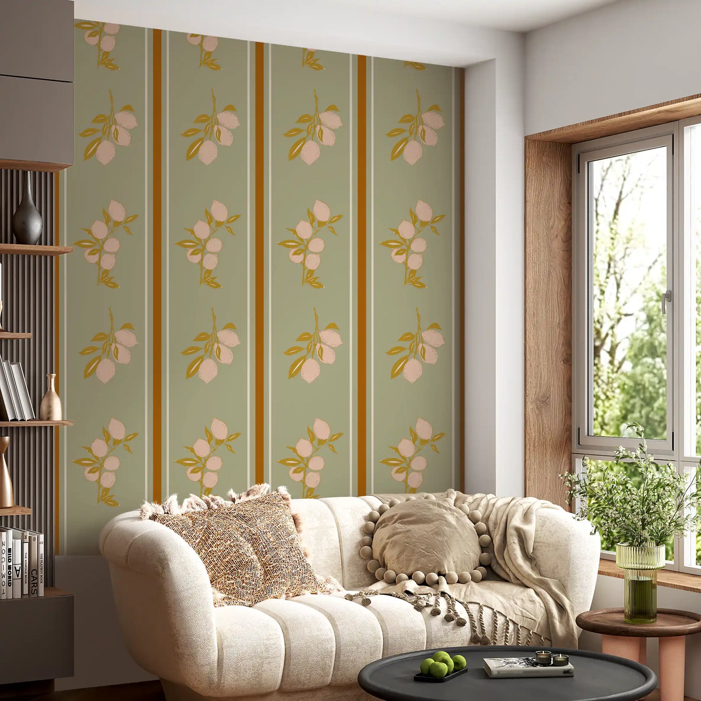 Sage Lemon Branch Wallpaper Mediterranean Style Wallpaper⁠