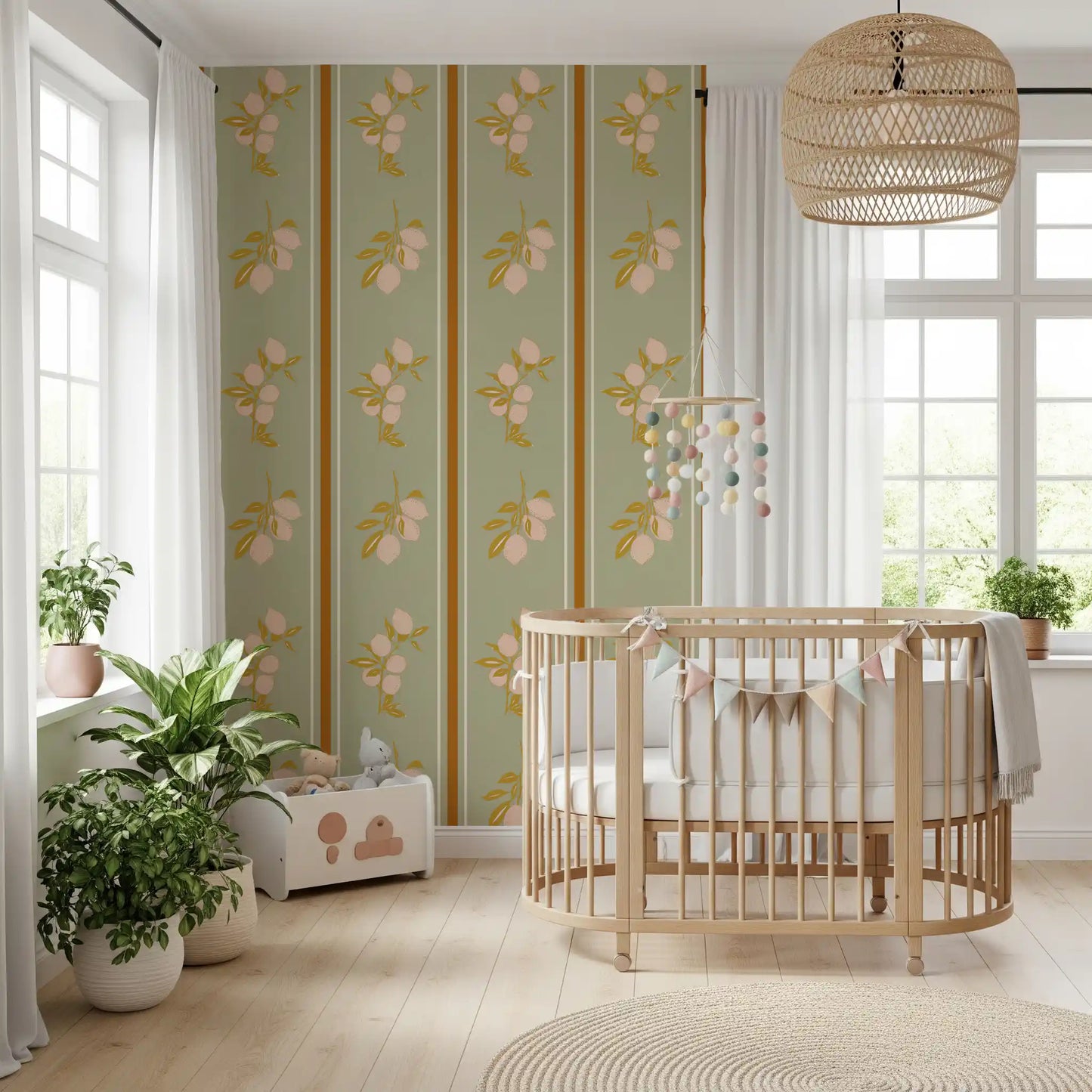 Sage Lemon Branch Wallpaper Mediterranean Style Wallpaper⁠