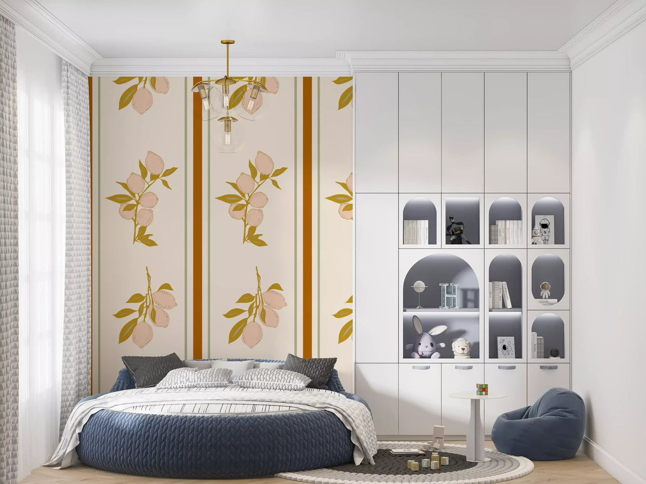Pink Lemon Branch Wallpaper Mediterranean Style Wallpaper⁠