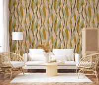 Boho organic wallpaper with warm mustard tones and light cream spacing