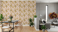 Pink Checker Floral Wallpaper with striped petals and olive stem details