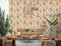 Hallway styled in Pink Floral Wallpaper with retro checker squares