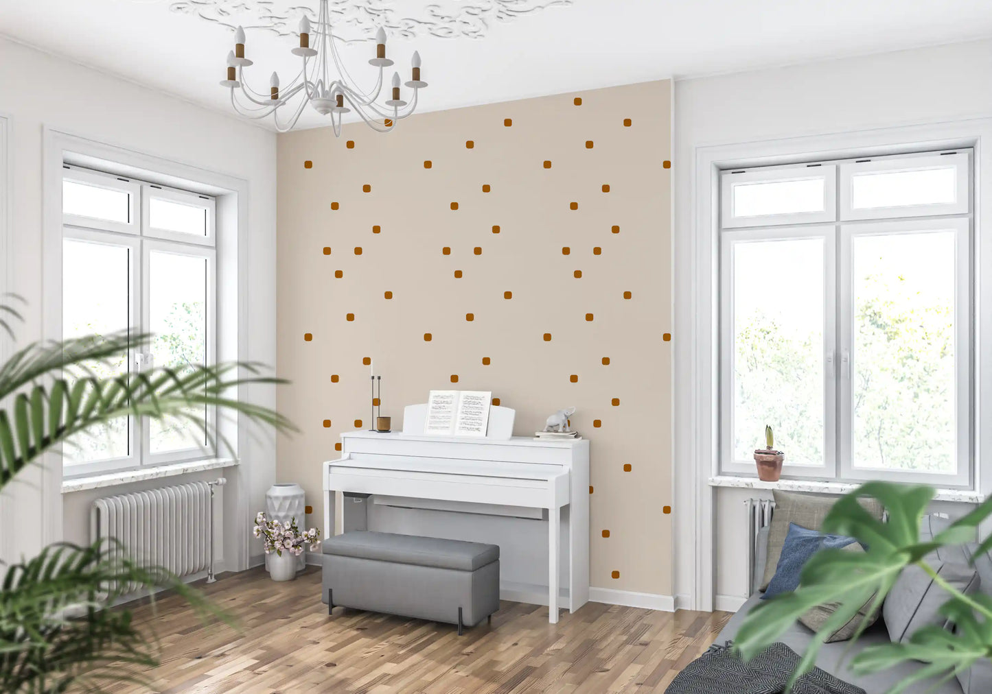 Beige Blush Polka Dot Wallpaper Soft Retro Wallpaper⁠