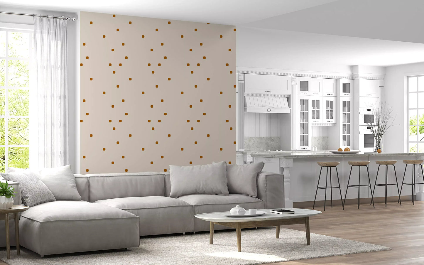 Beige Blush Polka Dot Wallpaper Soft Retro Wallpaper⁠