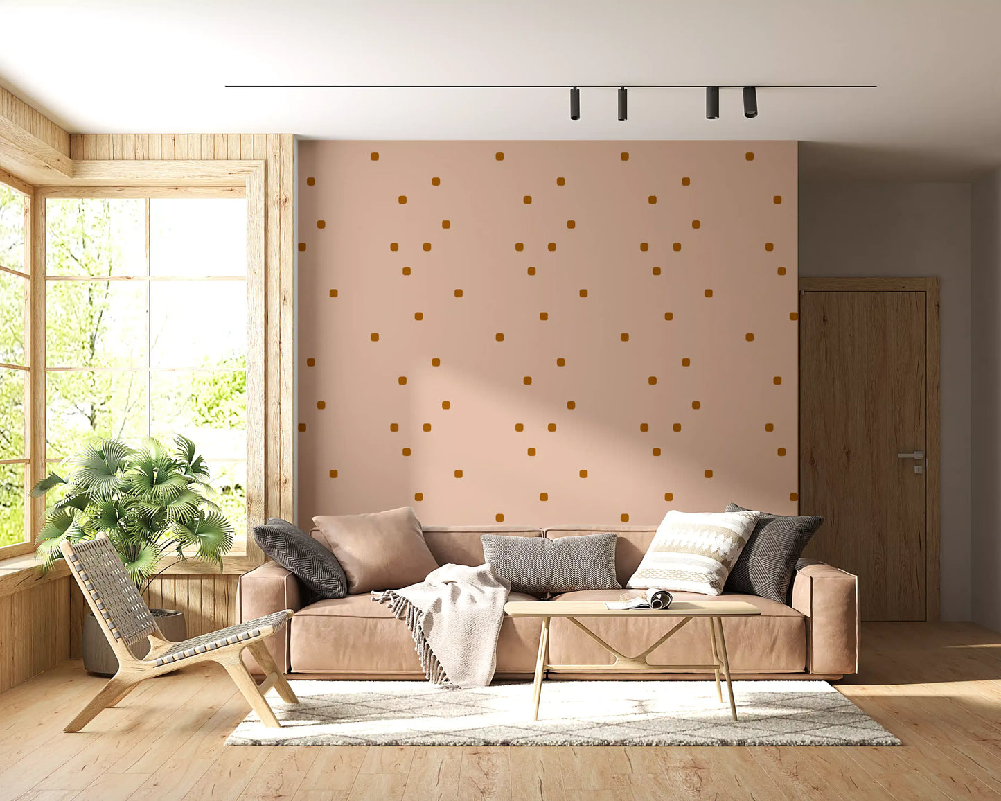 Blush Beige Polka Dot Wallpaper Retro Minimal Wallpaper⁠