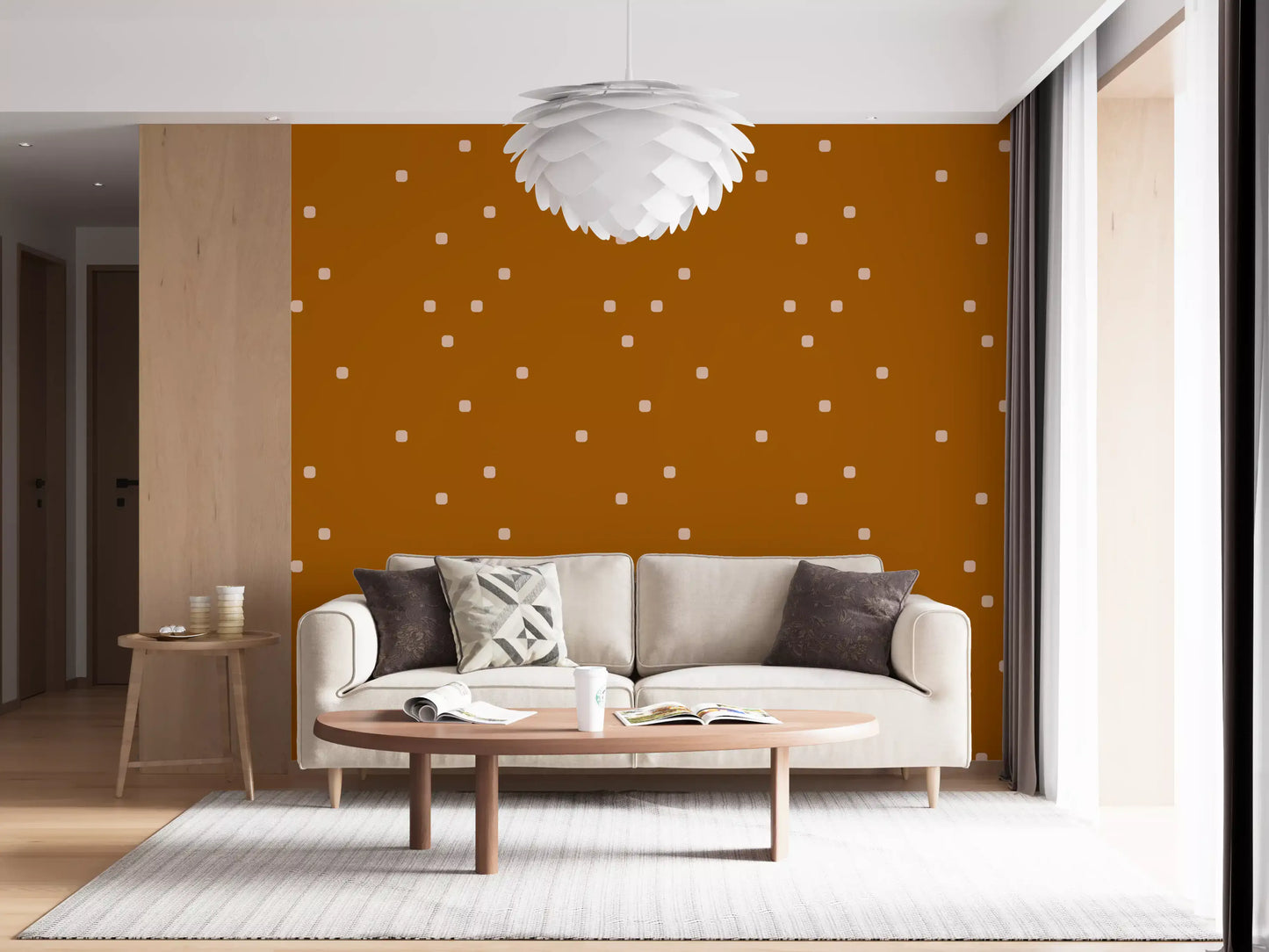 Terracotta Beige Polka Dot Wallpaper Retro Minimal Wallpaper⁠