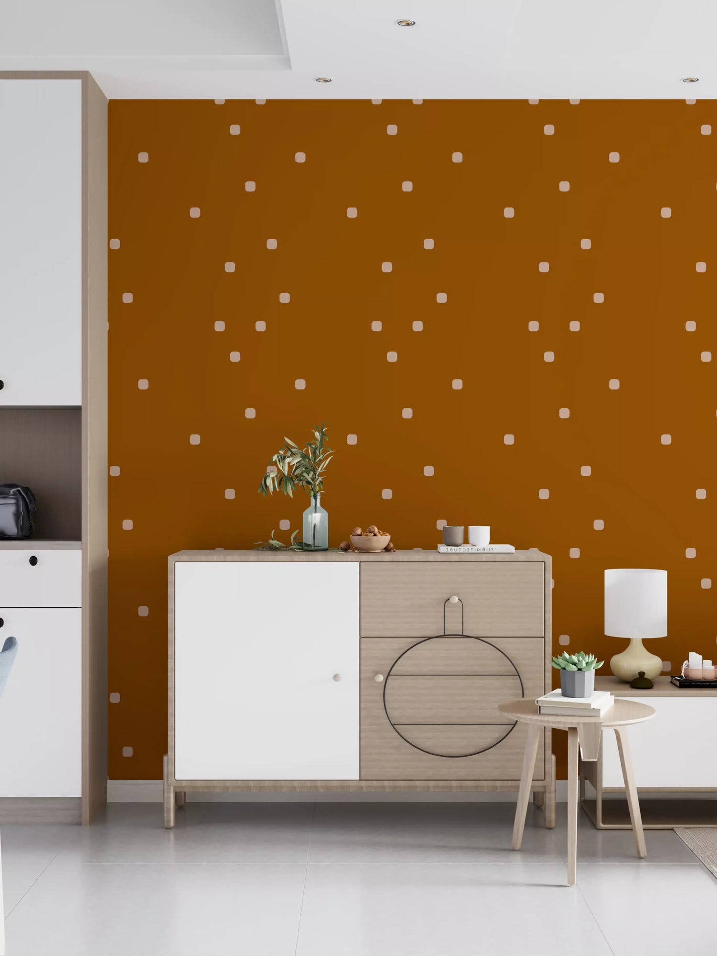 Terracotta Beige Polka Dot Wallpaper Retro Minimal Wallpaper⁠