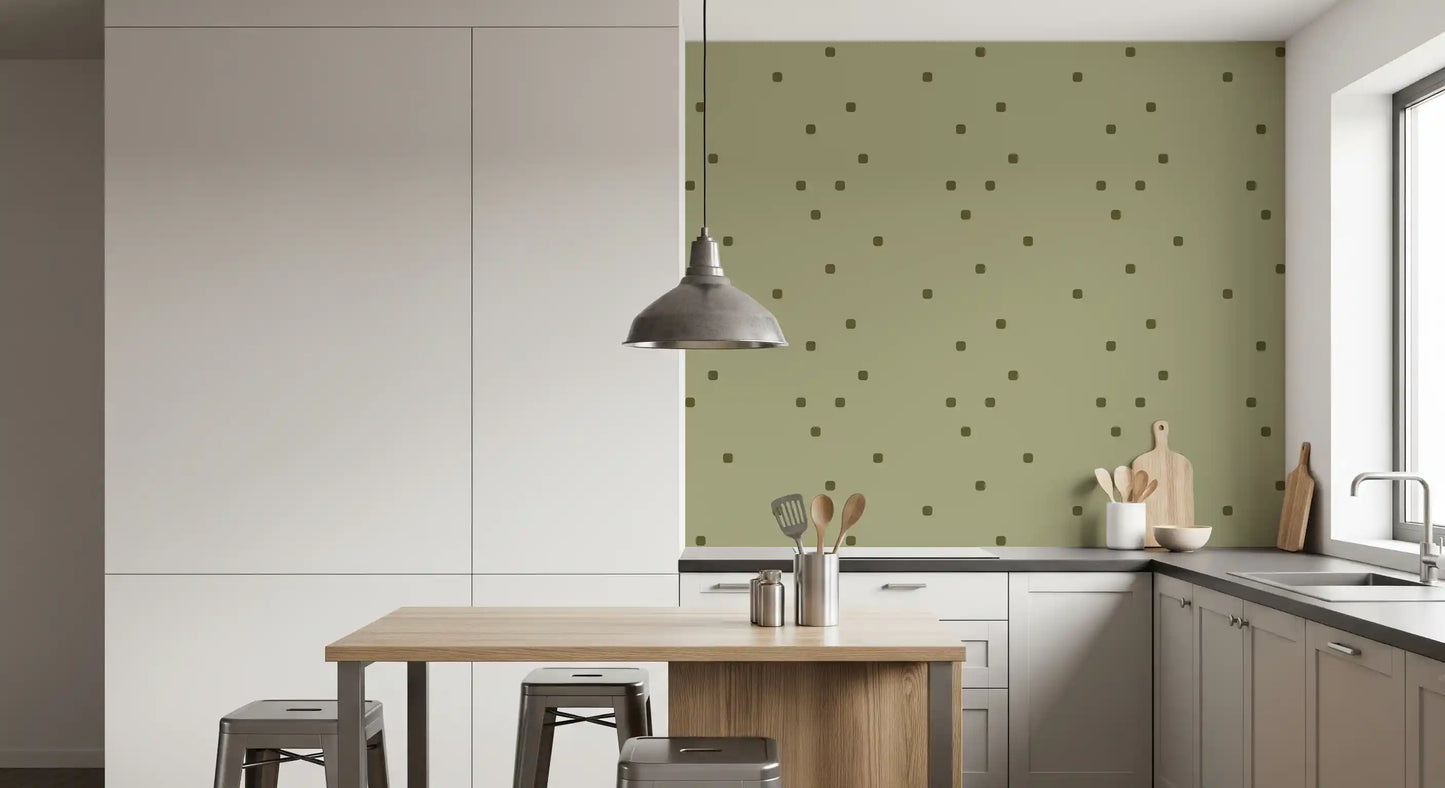 Sage Green Polka Dot Wallpaper Organic Retro Wallpaper⁠