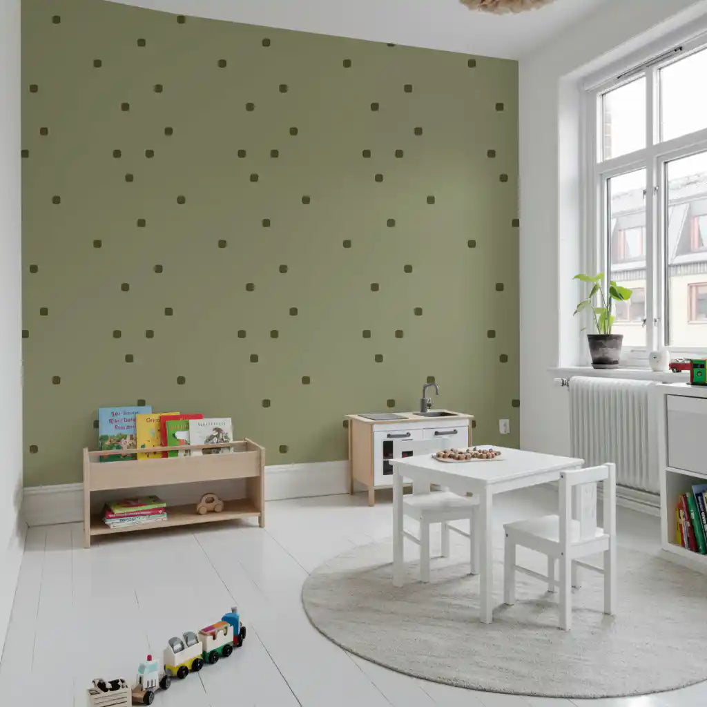 Sage Green Polka Dot Wallpaper Organic Retro Wallpaper⁠
