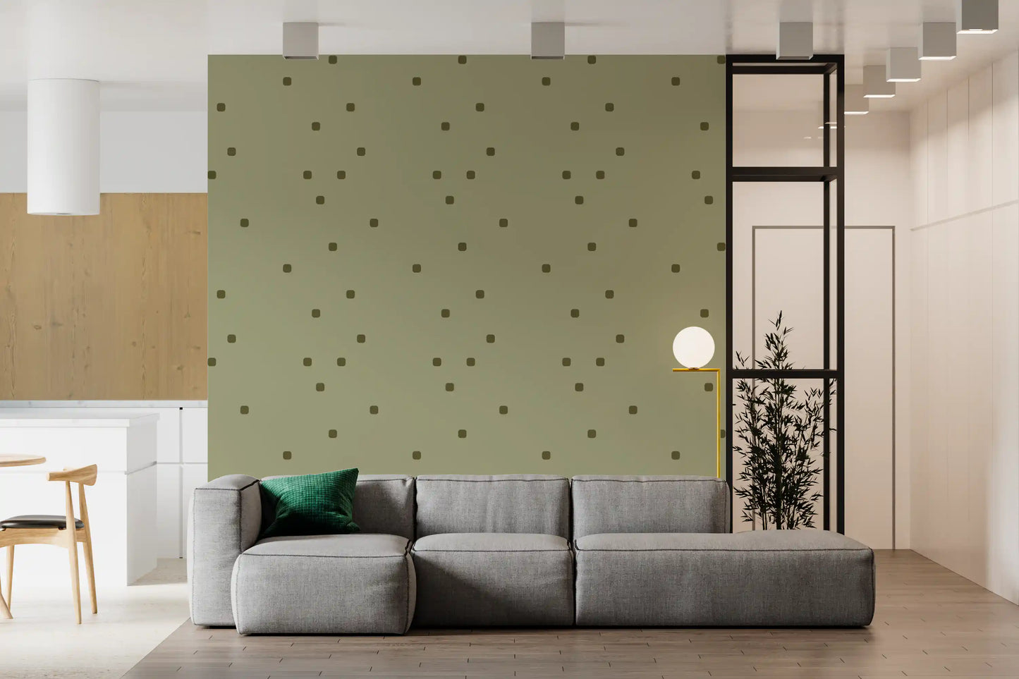 Sage Green Polka Dot Wallpaper Organic Retro Wallpaper⁠