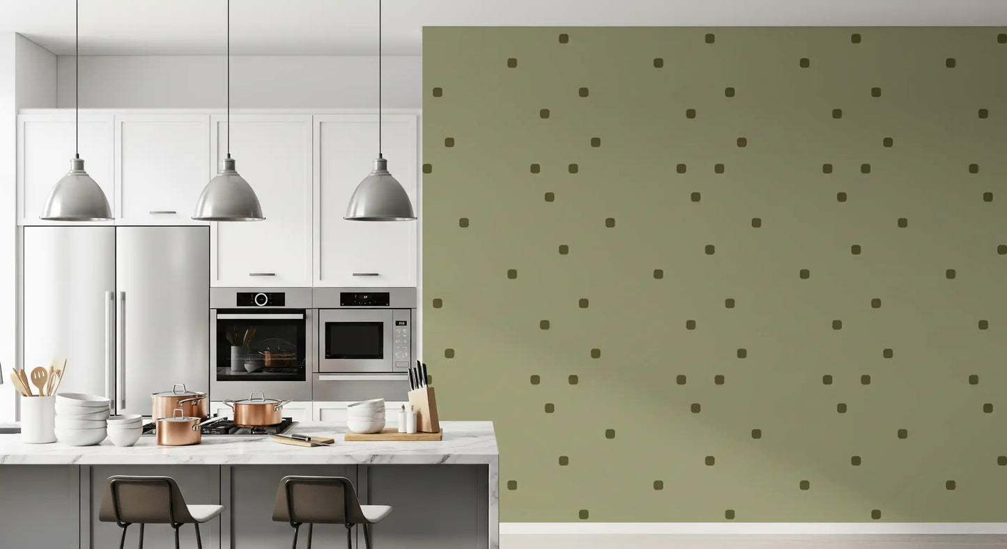 Sage Green Polka Dot Wallpaper Organic Retro Wallpaper⁠
