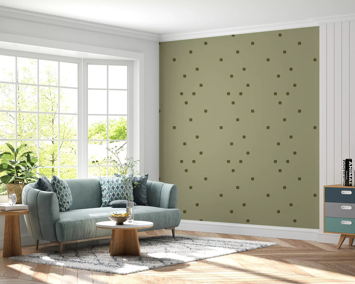 Sage Green Polka Dot Wallpaper Organic Retro Wallpaper⁠