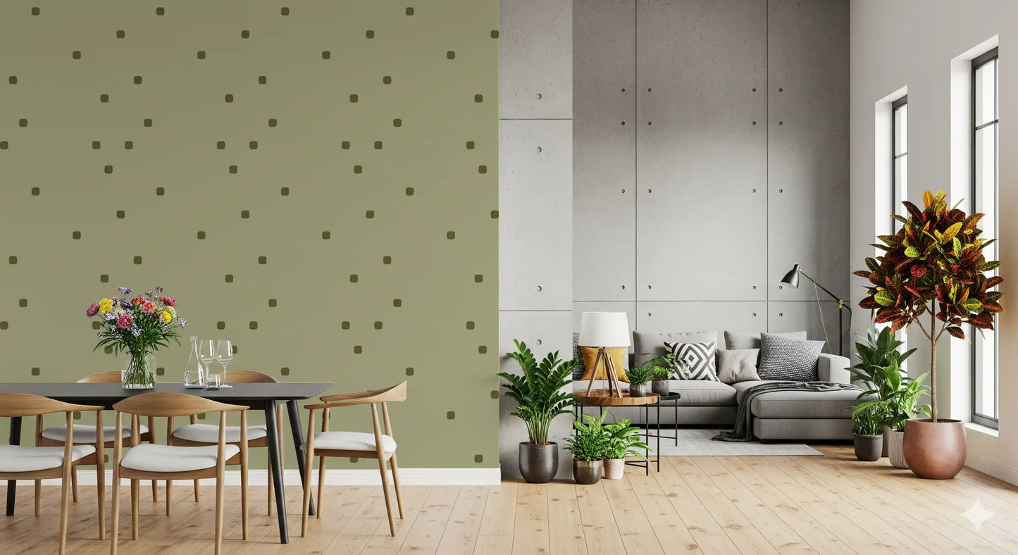 Sage Green Polka Dot Wallpaper Organic Retro Wallpaper⁠