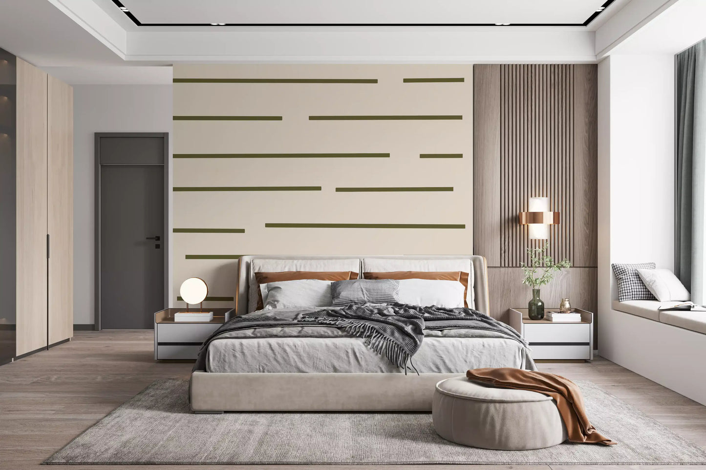 Olive Green Stripe Wallpaper Scandinavian Minimal Wallpaper⁠