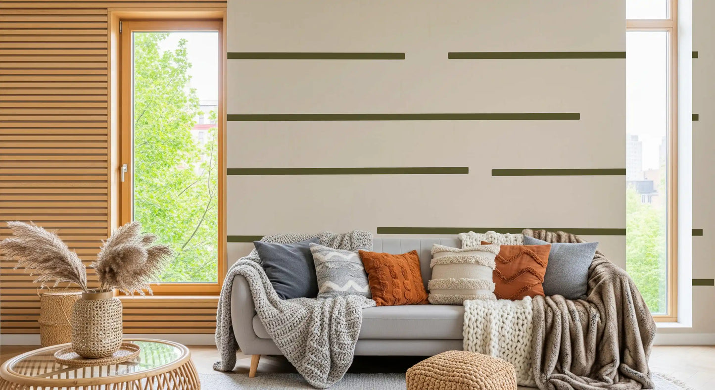 Olive Green Stripe Wallpaper Scandinavian Minimal Wallpaper⁠