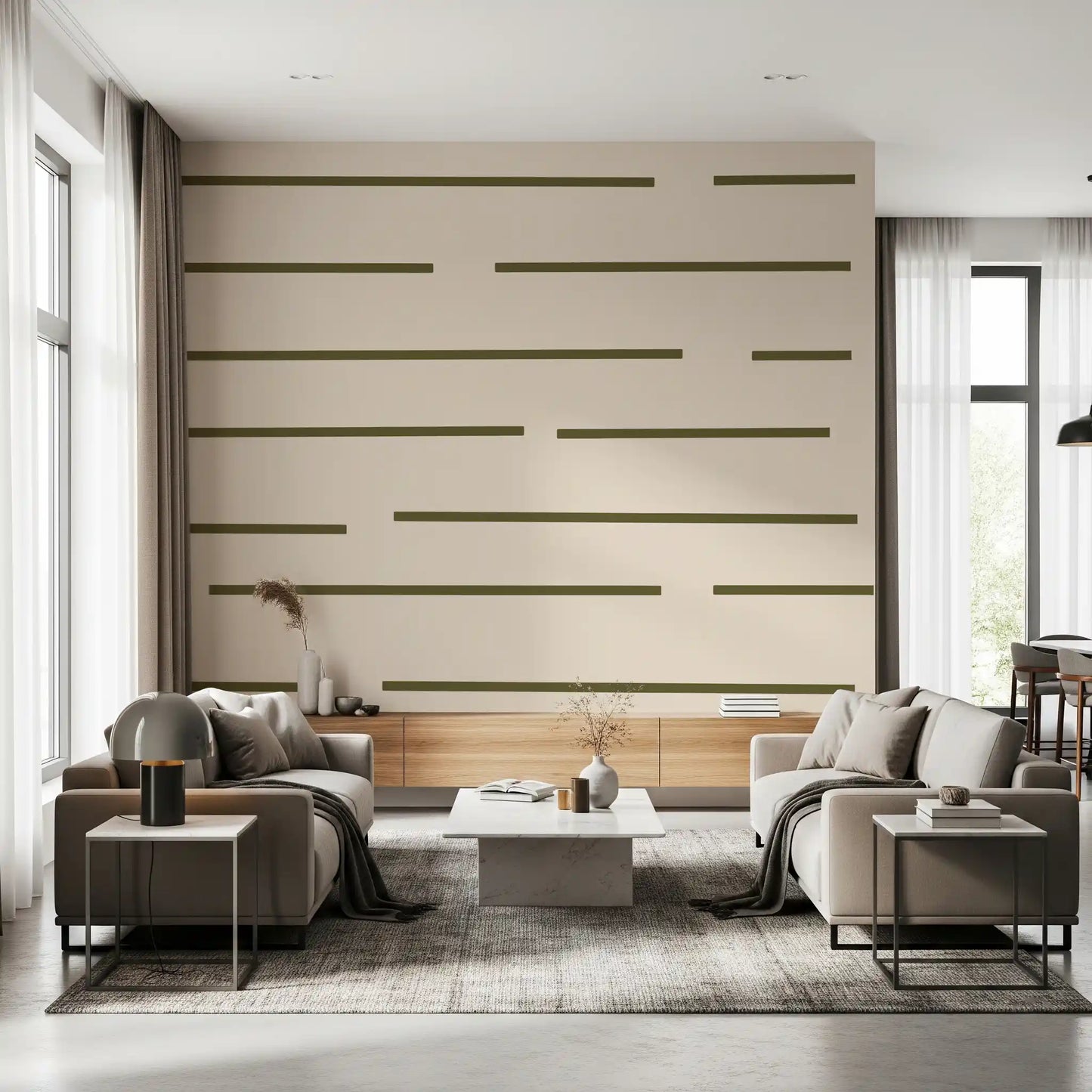 Olive Green Stripe Wallpaper Scandinavian Minimal Wallpaper⁠