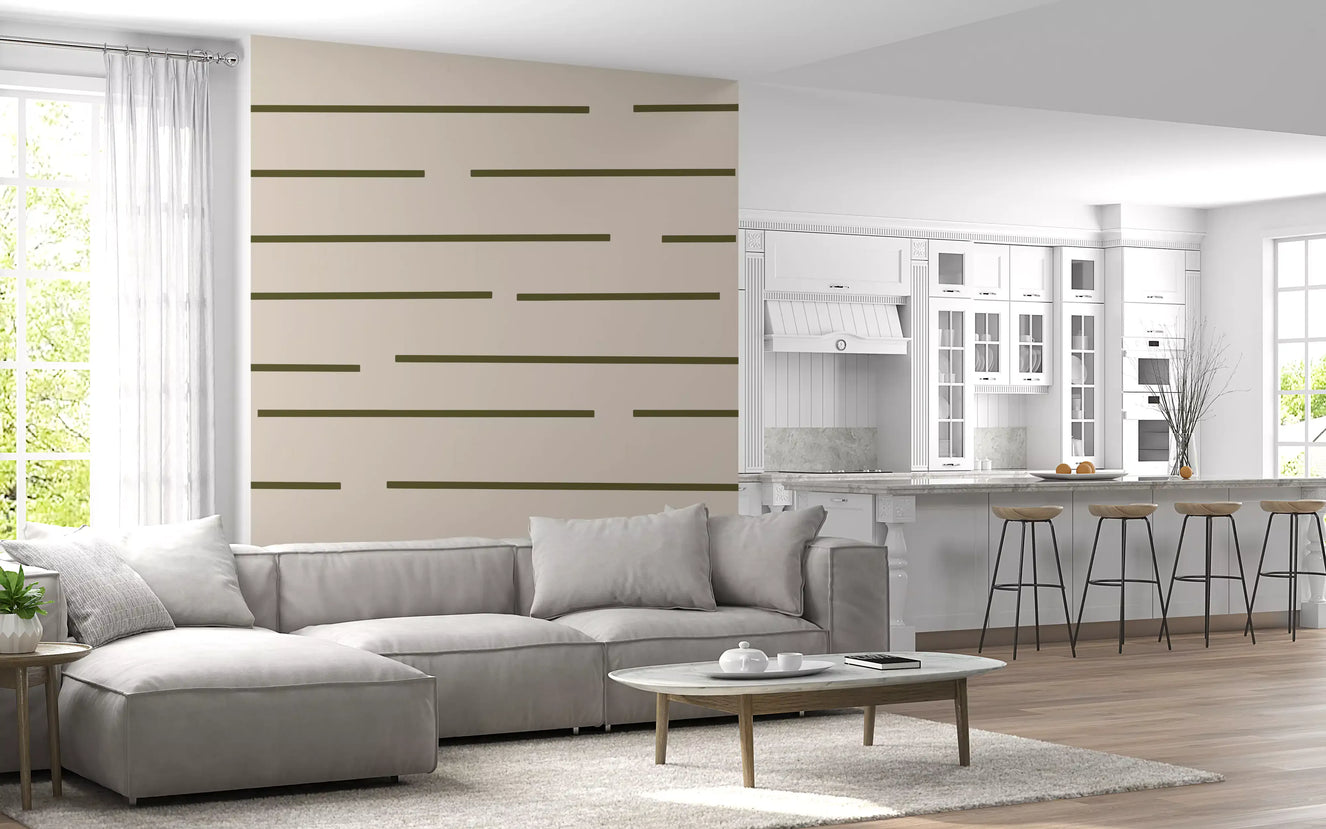 Olive Green Stripe Wallpaper Scandinavian Minimal Wallpaper⁠
