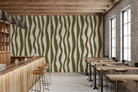 Sage Green Wavy Stripe Wallpaper with relaxed vertical stripe rhythm