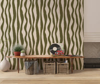 Home Boho Stripe Wallpaper with simple green wavy detail