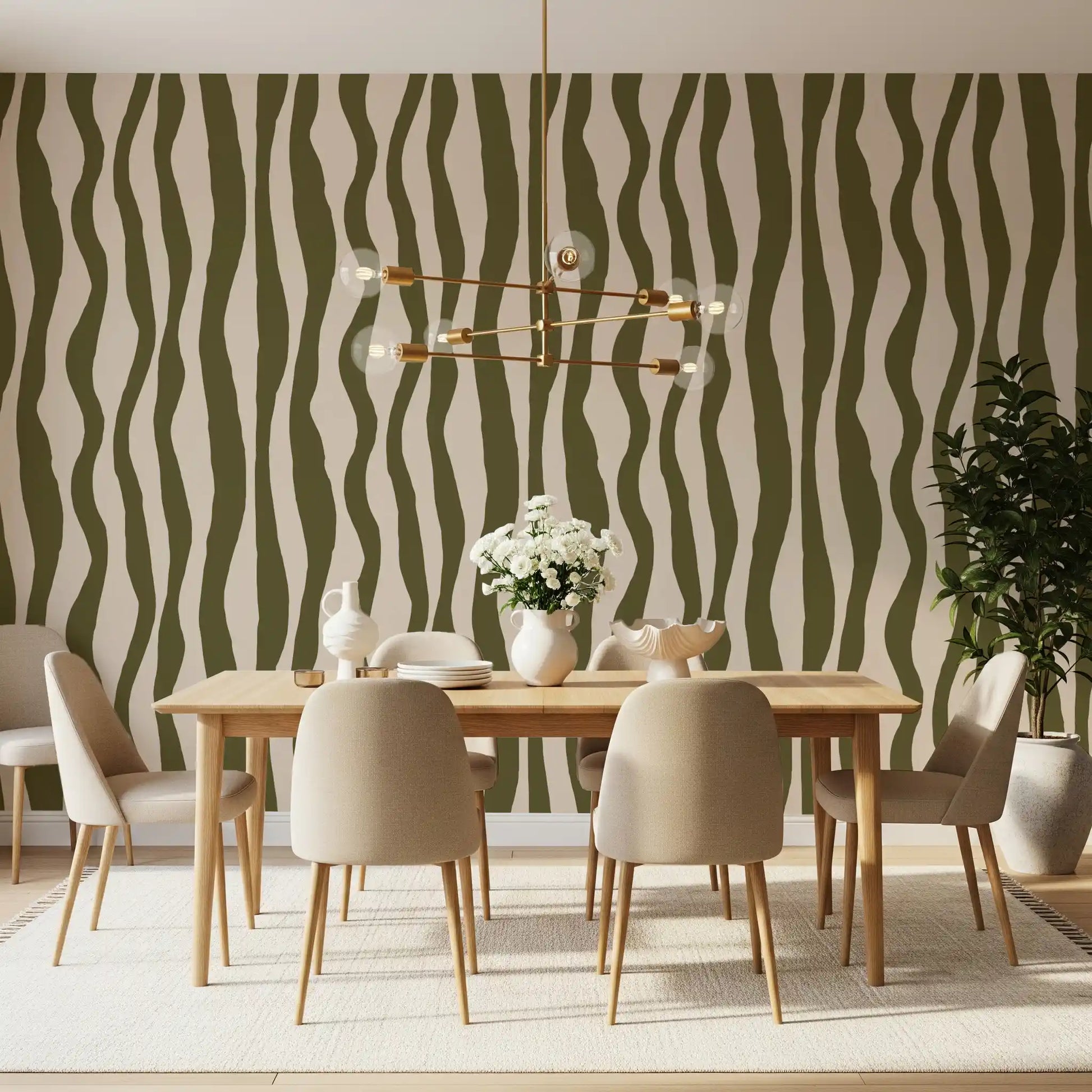Sage patterned wallpaper with hand-drawn vertical movement