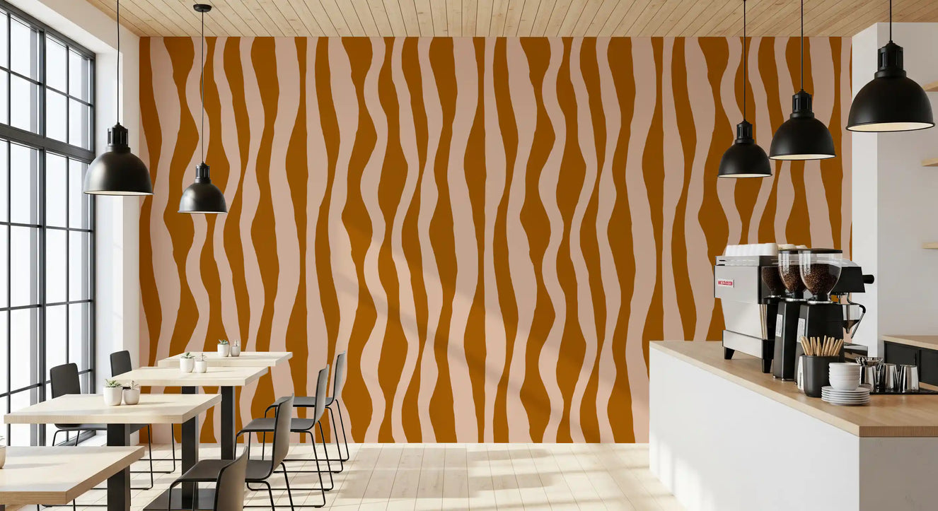 Terracotta Pink Wavy Stripe Wallpaper Retro Boho Wallpaper⁠