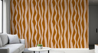 Soft retro boho wallpaper featuring terracotta waves and pink contrast