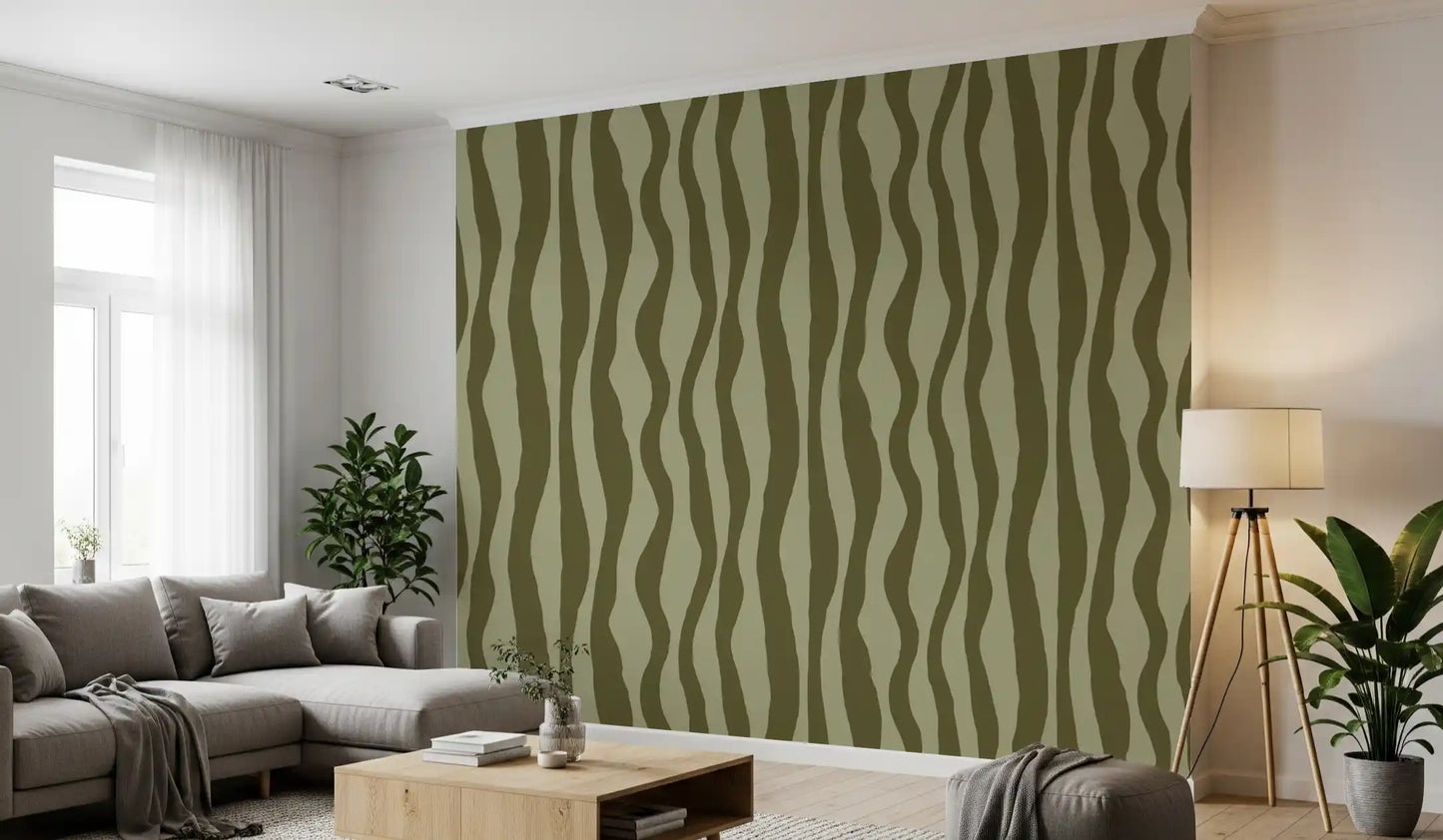 Hallway Organic Retro Wallpaper with uneven vertical stripe pattern