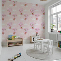 Reading nook wallpaper using Bear Balloon Wallpaper and pastel sky detail