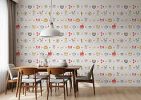 dining room wallpaper with Cozy Cottage florals, mushrooms, and tiny heart motifs