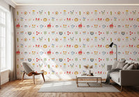 Reading nook wallpaper with teacups, letters, flowers, and cozy cottage pattern