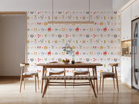 Cute cottage wallpaper with mushrooms, envelopes, flowers, and soft colors