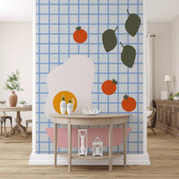 Hallway accent using the playful Brunch food illustration wall mural
