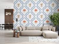 Woodland Mouse trellis wallpaper adding character to a Living area