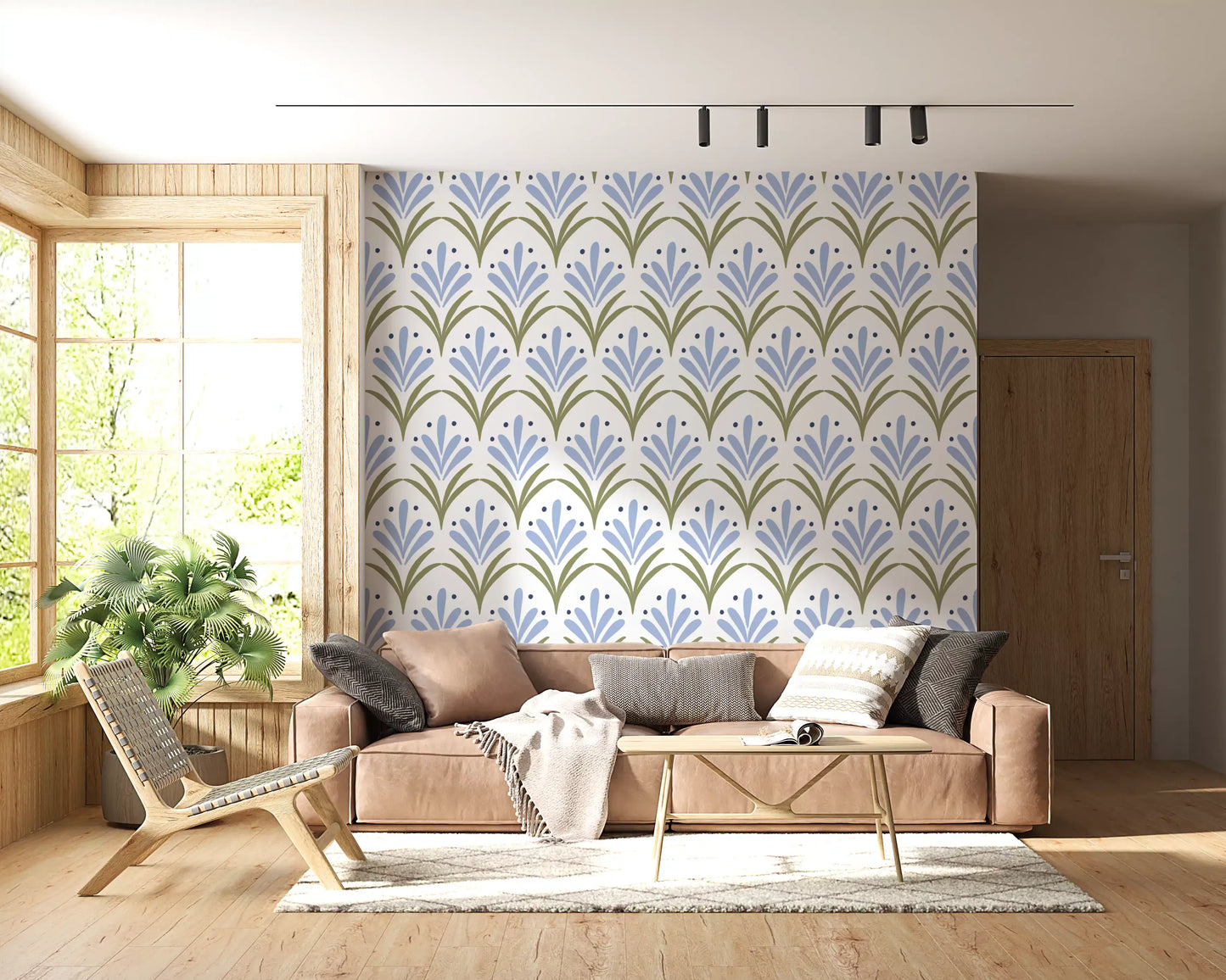 Art Deco Floral wallpaper tile with one complete palmette motif