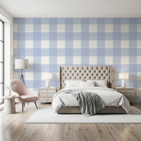 Overlapping blue bands forming plaid on Crisp Blue Checkered wallpaper