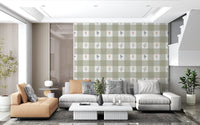 Pink and yellow wildflowers placed inside white squares on Gingham Floral wallpaper